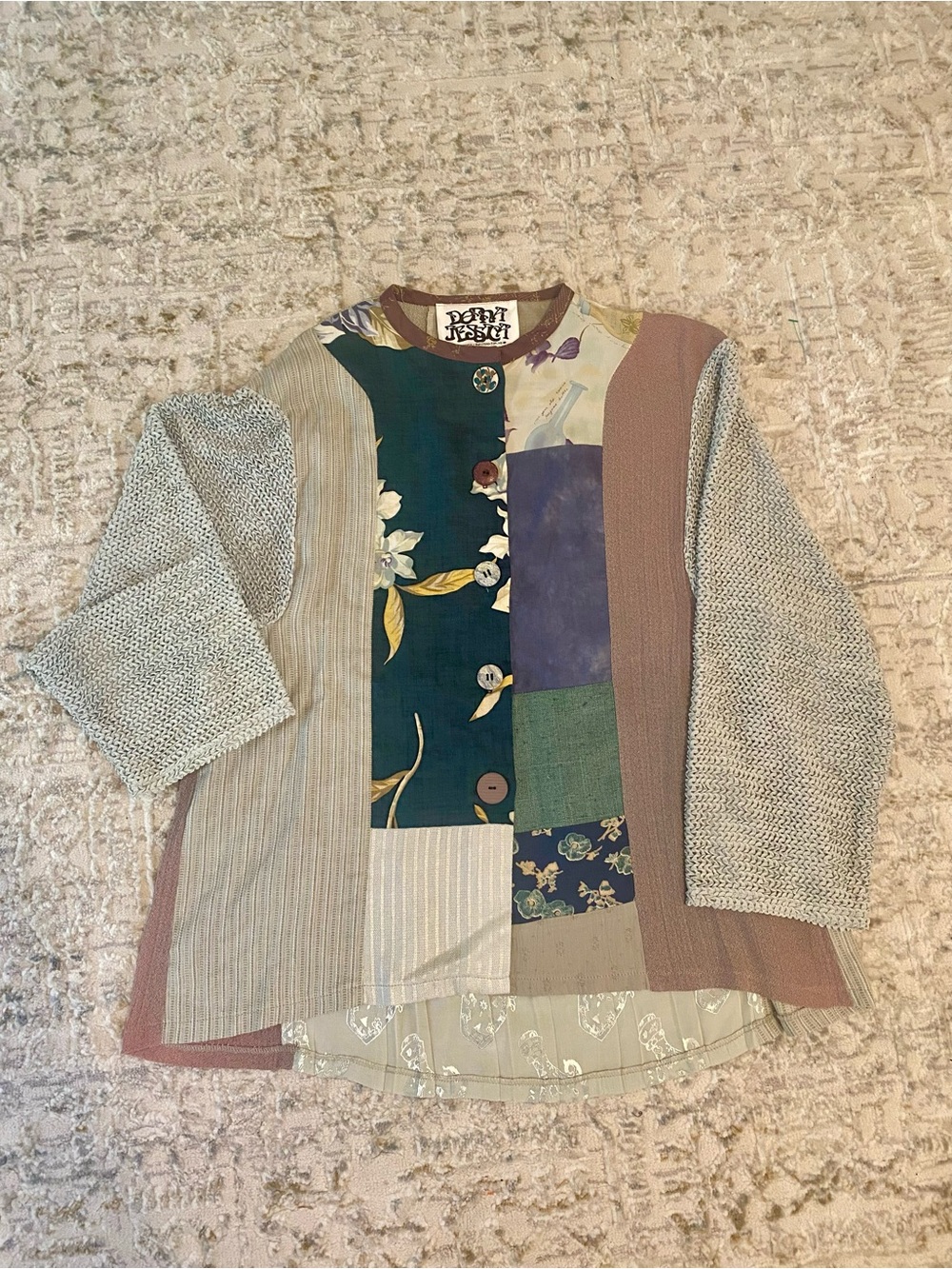 Patchwork Mixed-Media Shirt Jacket in Flowy Multi-Colors and Textures Size 0